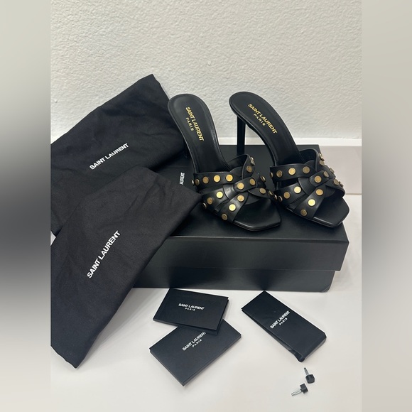 NIB Saint Laurent Tribute 85 Womens Leather Peep-Toe Sandals - Picture 4 of 14